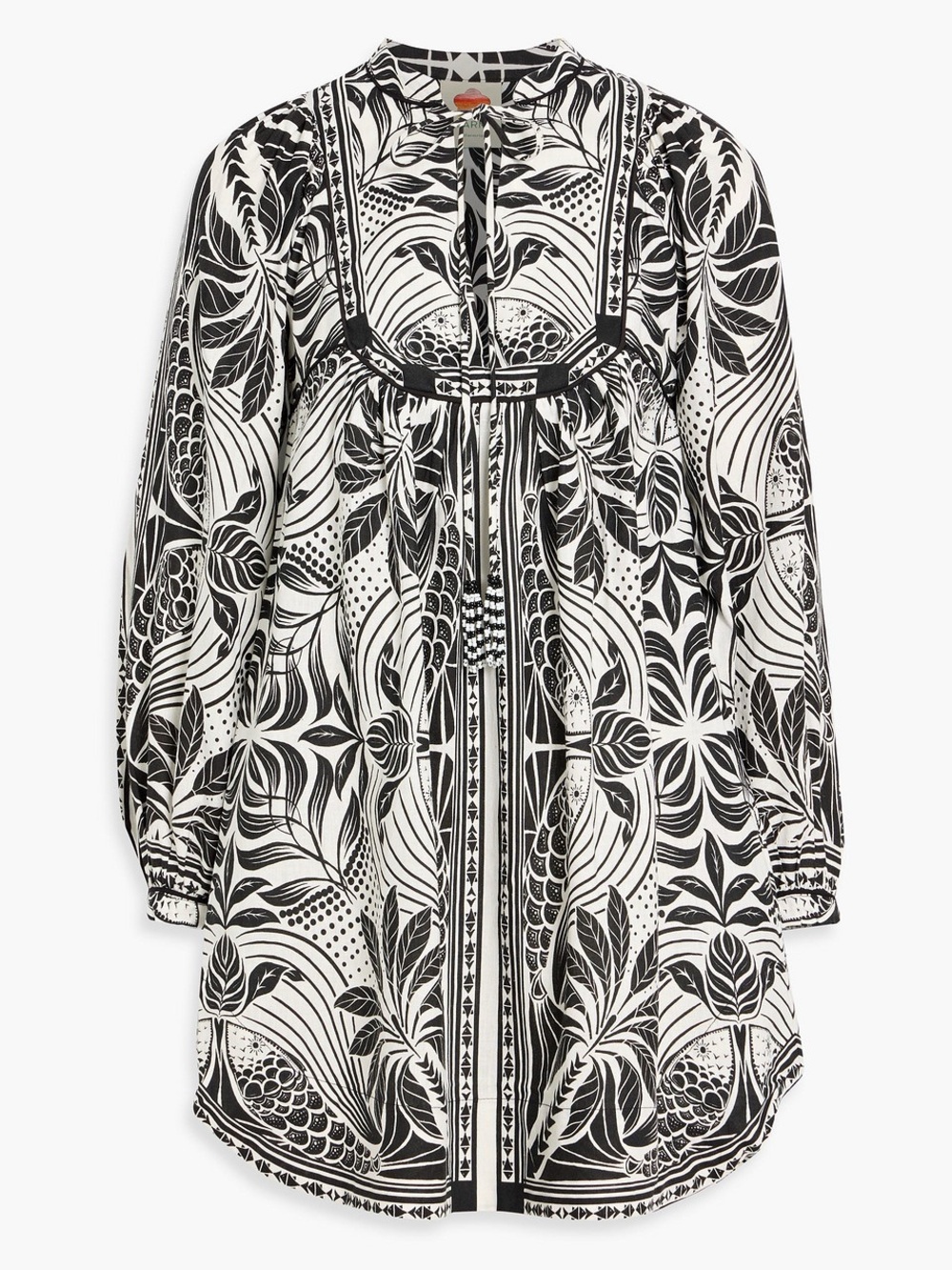 NWOT Farm Rio Black & White Printed Mini Dress with Tie Neck - Picture 3 of 6